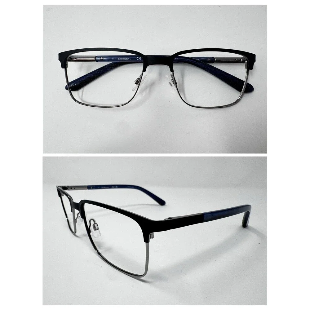 Dragon DR2015 002 Matte Black Silver Blue Eyeglass Frames 57-19-150 Authentic